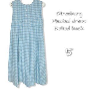 Strasburg Girls Blue Plaid Snowflake Embroidered Pleated Winter Holiday Dress 5
